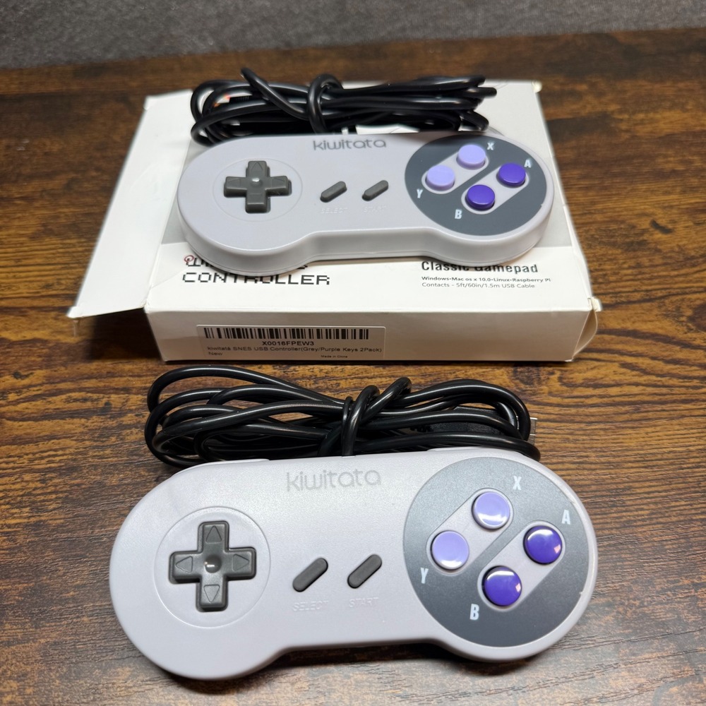 Kiwitata SNES USB Controller 2-Pack Grey Purple Keys Classic Gamepad PC Mac Pi